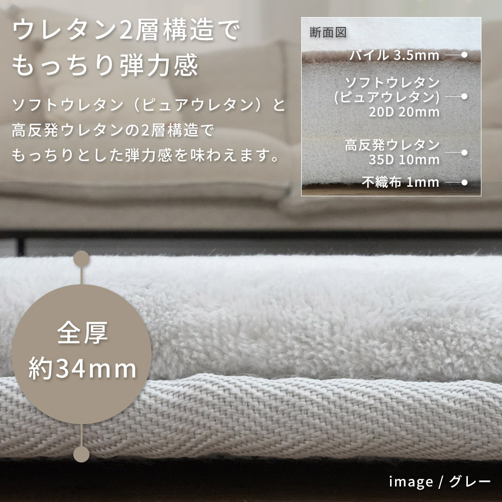 特許取得の2層構造で極上のもっちり「高反発2層ウレタンフランネルボリュームラグ」